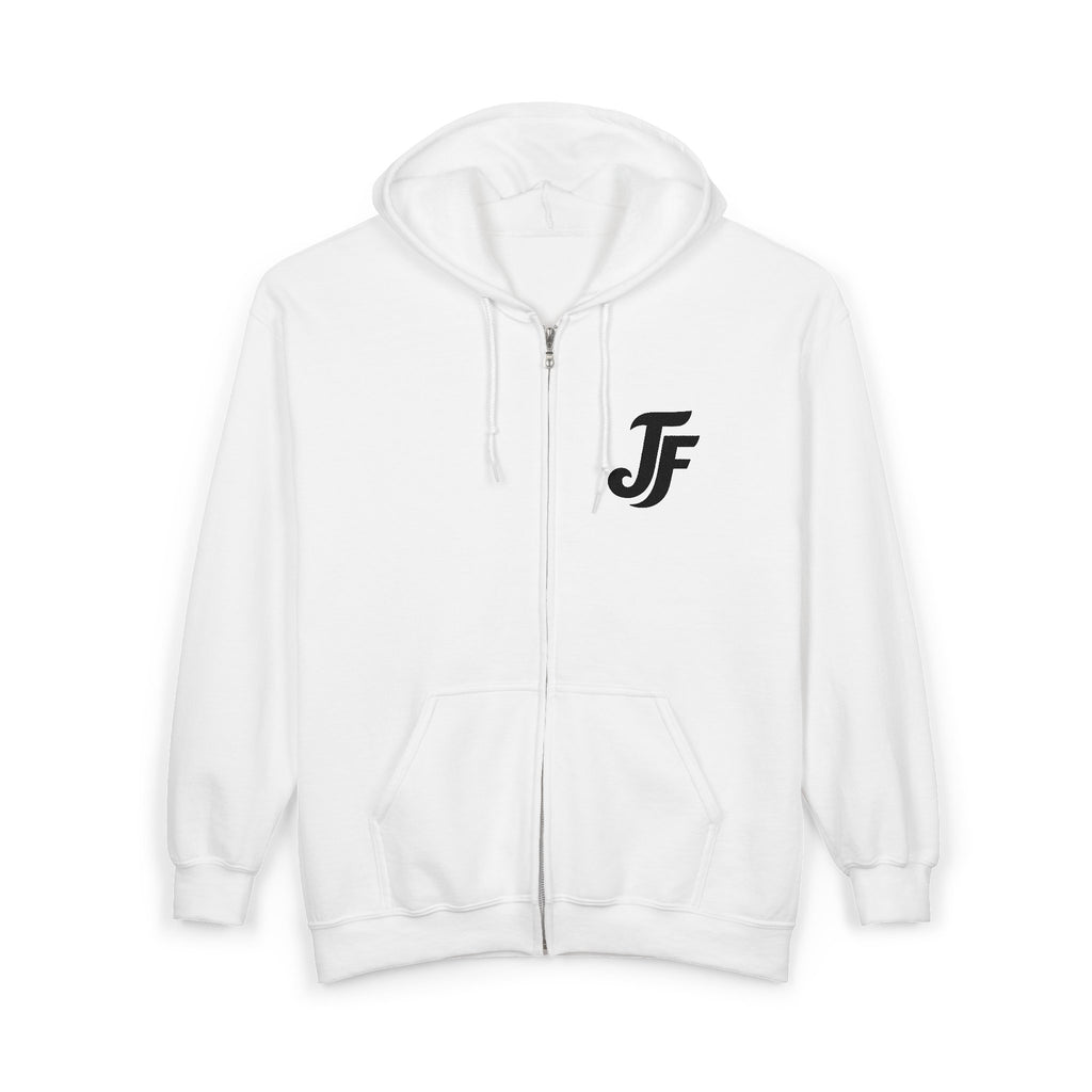 Embroidered JadeFlow White Full-Zip Sweatshirt